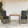 Set bistro de grădină cu perne, 3 piese, gri, poliratan