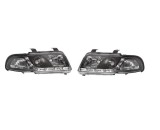 Set faruri tuning AUDI A4 (B5), 01.1999-09.2001, fata, partea stanga+dreapta, Taiwan, cu lumina de parcare LED; H1+H1; manual/electric; negru, transp