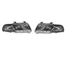 Set faruri tuning AUDI A4 (B5), 01.1999-09.2001, fata, partea stanga+dreapta, Taiwan, cu lumina de parcare LED; H1+H1; manual/electric; negru, transp