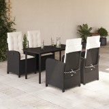 vidaXL Set mobilier de grădină cu perne, 5 piese, negru, poliratan
