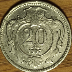 Austria Imperiu Habsburgic -moneda colectie- 20 heller 1907 luciu - stare f buna