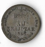 Moneda 10 krajczar 1868 K.B. - Ungaria, 1,66 g argint 0,400