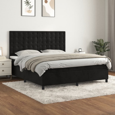 vidaXL Pat box spring cu saltea, negru, 160x200 cm, catifea foto