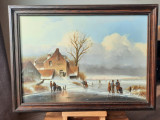 Peisaj de iarnă, Școala Olandeză, anii &#039;50, Natura, Ulei, Realism