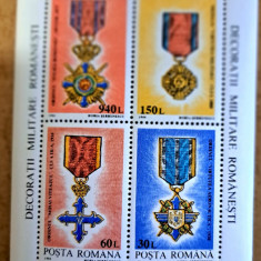 TIMBRE ROMANIA MNH LP 1366/1995- Decorații militare romanești- Bloc dantelat