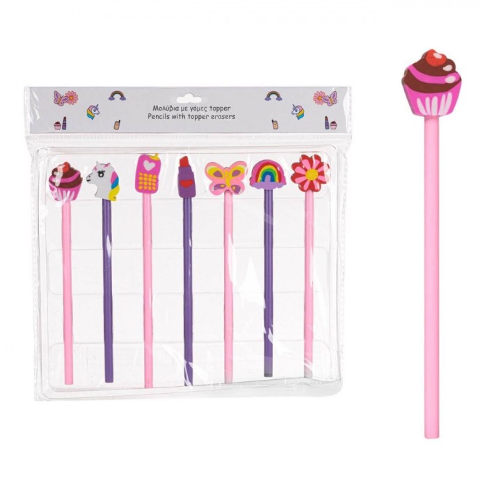 Set Creioane, Topper, 7 Bucăți, Culori Roz și Mov, Modele Diferite