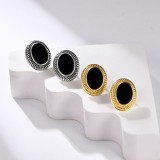 Cumpara ieftin Cercei Ovali din Argint 925 cu Onix Negru si Margine Texturata Vintag