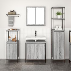 Gossi set mobila baie din 3 piese in gri sonoma din lemn prelucrat