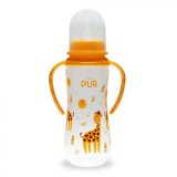 Biberon cu desen si manere, galben, +6 luni, 250ml, PUR
