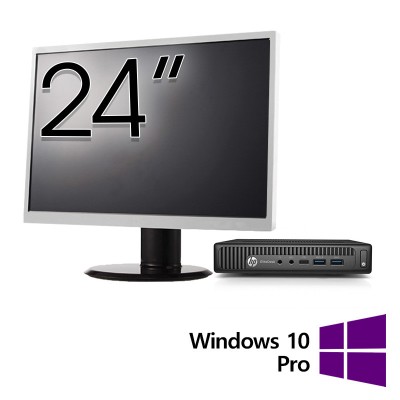 Pachet Calculator Refurbished HP EliteDesk 800 G2 Mini PC, Intel Core i7-6700T 2.80 - 3.60GHz, 16GB DDR4, 512GB SSD + Monitor 24 Inch + Windows 10 Pro foto