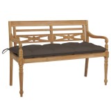 Cumpara ieftin Bancă Batavia cu pernă gri taupe, 120 cm lemn masiv tec