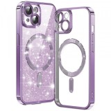 Husa MagSafe pentru Apple iPhone 14, Techsuit, Luxury Glitter, Mov Deschis
