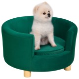 PawHut Canapea Verde Luxoasă pentru C&acirc;ini, cu Spătar și Pernă Detașabilă, 65x64x37 cm | Aosom Romania