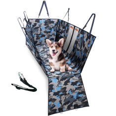 Husa auto de protectie bancheta pentru transport animale, Linomag&reg;, pentru caini si pisici, Impermeabila, Antialunecare, Camuflaj albastru, 145 x 130
