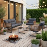 Set mobilier de gradina Karg, 4 piese, gri &icirc;nchis, aspect ratan