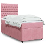 Cumpara ieftin Pat box spring cu saltea, roz, 80x200 cm, catifea