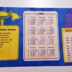 CALENDAR 1984 -PREFIXELE LA SERVICIUL INTERURBAN AUTOMAT /PTTR