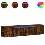 Cumpara ieftin Dulap TV de perete cu lumini LED stejar fumuriu 180x31x39,5 cm