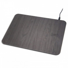 Mousepad cu incarcator wireless Qi, imitatie piele, gri inchis, Gonga foto