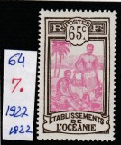 French Oceania 1922 - Figuri , 65c dantelat, MNH, MI.64