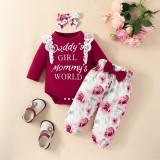 Compleu cu body visiniu pentru fetite - Love (Marime Disponibila: 3-6 luni