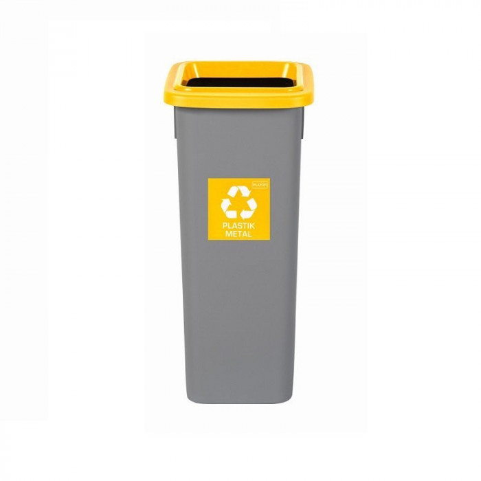 Cos Plastic Reciclare Selectiva, Capacitate 75l, Plafor Fit - Gri Cu Capac Galben - Plastic