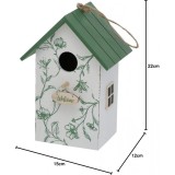 Casuta pentru Pasari din Lemn, 22 cm, Geam Lateral, Agatatoare Dubla, Design Floral
