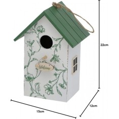 Casuta pentru Pasari din Lemn, 22 cm, Geam Lateral, Agatatoare Dubla, Design Floral
