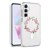 Husa pentru samsung galaxy a55 5g, atasare magnetica, magsafe, pink wreath 13, clear