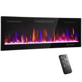 HOMCOM Șemineu Electric de Perete și &Icirc;ncorporabil 3 &icirc;n 1 cu Design Ultra-Subțire de 9,4 cm, 12 Culori de Flacără 3D și Cristale, 900/1800W, cu Telecom