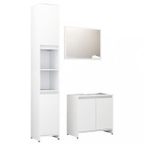 Set mobilier de baie, 3 piese, alb, lemn prelucrat