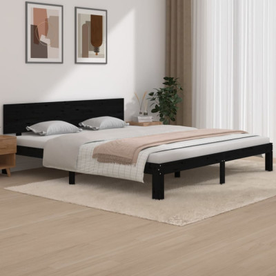 Cadru de pat Super King, negru, 180x200 cm, lemn masiv foto