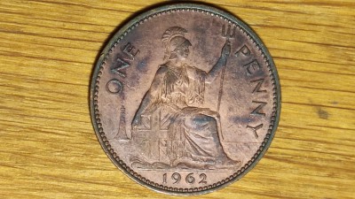 Marea Britanie -moneda de colectie- 1 penny 1962 -Elisabeta- patina senzationala foto
