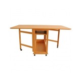 Masa plianta cu spatiu depozitare Util, pentru living si bucatarie, PAL, structura lemn masiv, cu role, 6 persoane, 160x96x80 cm, fag