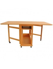 Masa plianta cu spatiu depozitare Util, pentru living si bucatarie, PAL, structura lemn masiv, cu role, 6 persoane, 160x96x80 cm, fag