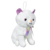 Pisică plush albă cu urechi fucsia și glitter, cu panglică rainbow, CMCLASS