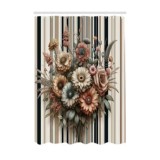 Perdea de duș vintage rustică cu motive florale, rezistentă la apă, cu imprimeu digital &ndash; Cinnamon pal/Salvie 175x200 cm