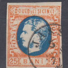 ROMANIA 1869 LP 28 CAROL I CU FAVORITI 25 BANI STAMPILAT