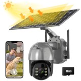 Camera supraveghere solara Technovici, WiFi PTZ 2K 8MP, Exterior, Vedere nocturna color 30m, Senzor PIR, Alarma sonora, Audio bidirectional, IP66, Car