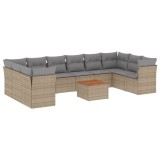 Set canapele de gradina cu perne, 11 piese, bej, poliratan