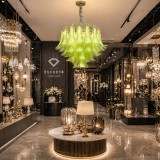 Candelabru Cristal VERDANT Magno 7xE14, D60 cm, Verde, Inaltime Reglabila, Metal si Cristal