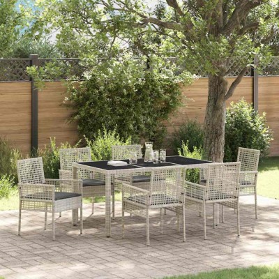 vidaXL Set de masă pentru grădină 7 pcs Gri deschis Rattan poli 3334898 foto