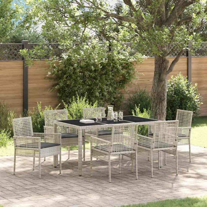 vidaXL Set de masă pentru grădină 7 pcs Gri deschis Rattan poli 3334898