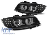 Kit de faruri xenon de tuning potrivit pentru BMW Seria 3 E90, E91 2009-2011 cu baza neagra, stanga si dreapta pentru modele fara functia AFS Performa