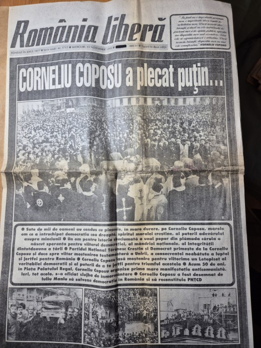 romania libera 15 noiembrie 1995 - moartea lui corneliu coposu