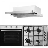 Pachet Cuptor electric Incorporabil Hausberg HB-8053IN, Clasa A, 71L, 2225W, Negru/Inox, Plita Incorporabila HB-555, 4 arzatoare, Gaz, Inox, Hota inco