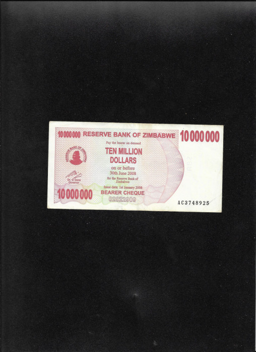 Zimbabwe 10000000 dollari dollars 2008 seria3748925