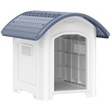 PawHut Cușcă pentru c&acirc;ine de exterior, casă pentru c&acirc;ine din plastic cu podea ridicată și amovibilă, acoperiș impermeabil, gri | Aosom Romania