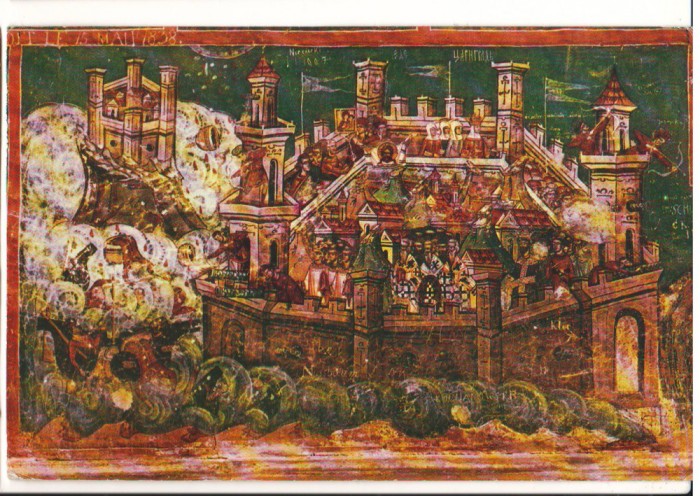 CPIB 16219 CARTE POSTALA - MANASTIREA VATRA MOLDOVITEI. ASEDIUL CONSTANTINOPOLUL