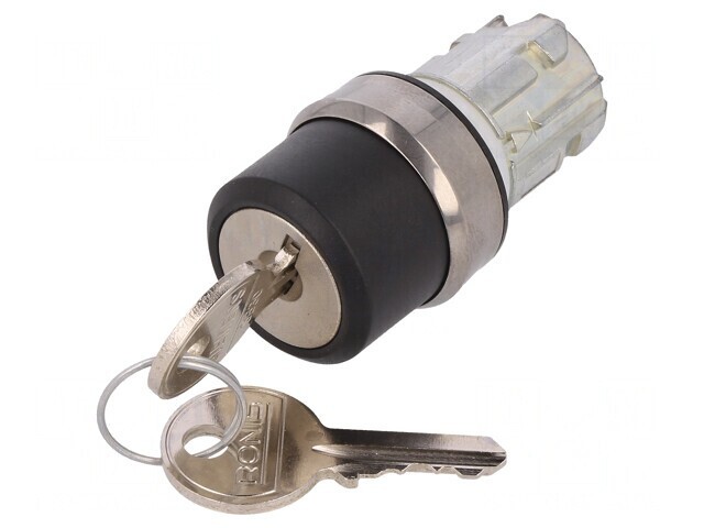 Comutator rotativ cu cheie 22mm 2 poziții argintiu